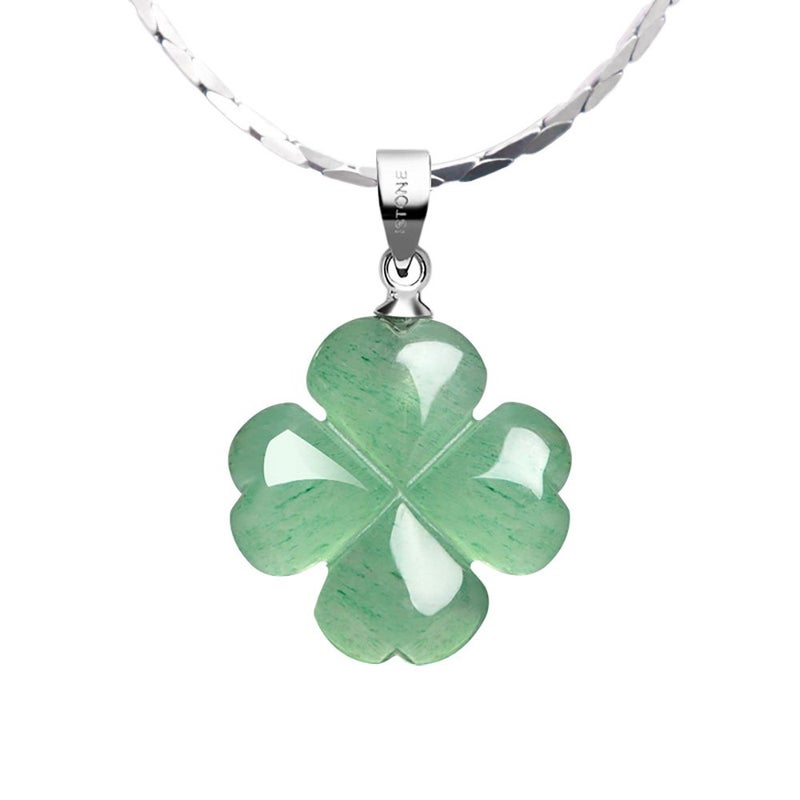 iSTONE Green Jade Lucky Four Leaf Clover Heart Pendant 925 Sterling Silver Necklace 18 Inches Fine Jewelry for Women St. Patrick's Day - Image 1